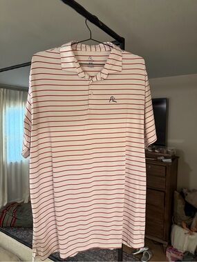 Rhoback White Polo with Red Stripes - Men's Short Sleeve